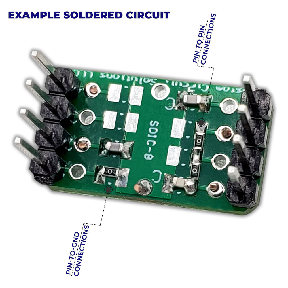 Backside example of SMD to DIP breakout prototyping boards with integrated 0805 pads