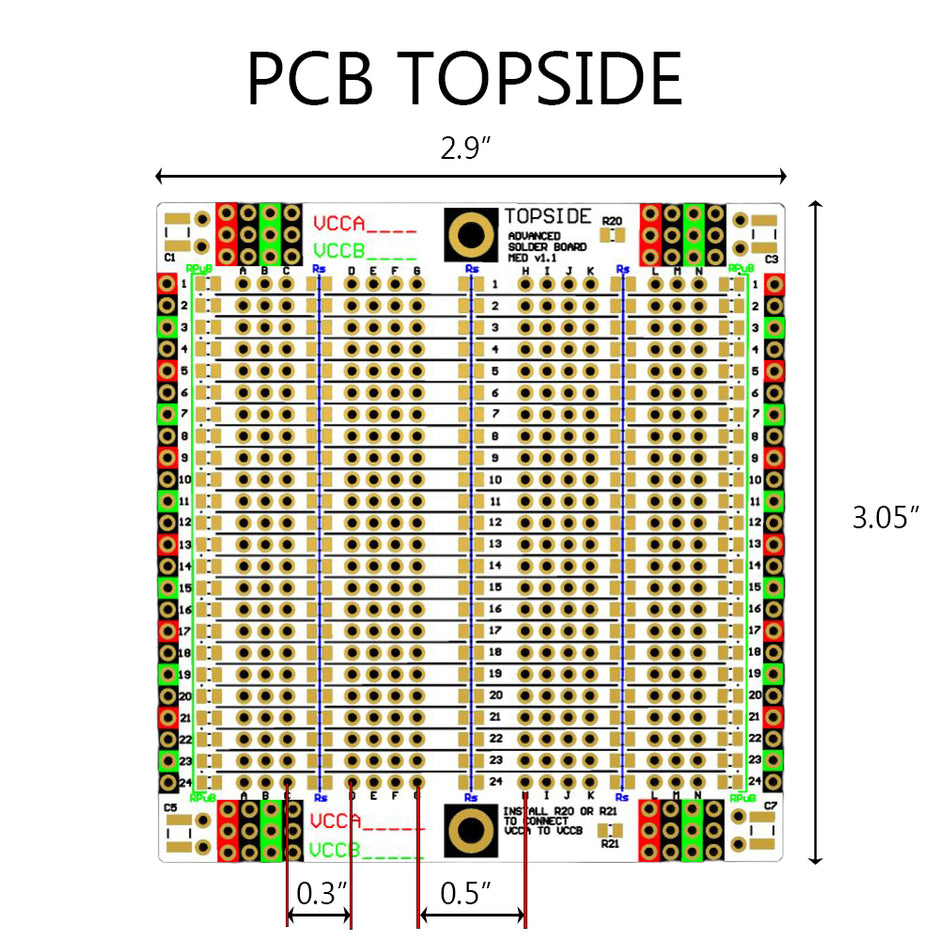 Advanced Solderable Breadboard, 24 Rows, Hybrid Perfboard Includes Integrated 0805/0603 SMD  Pullup/Pulldown/Series Passive Pads - 4 Layer Protoboard with Ground and Power Planes , Size: Medium, 3 Pieces