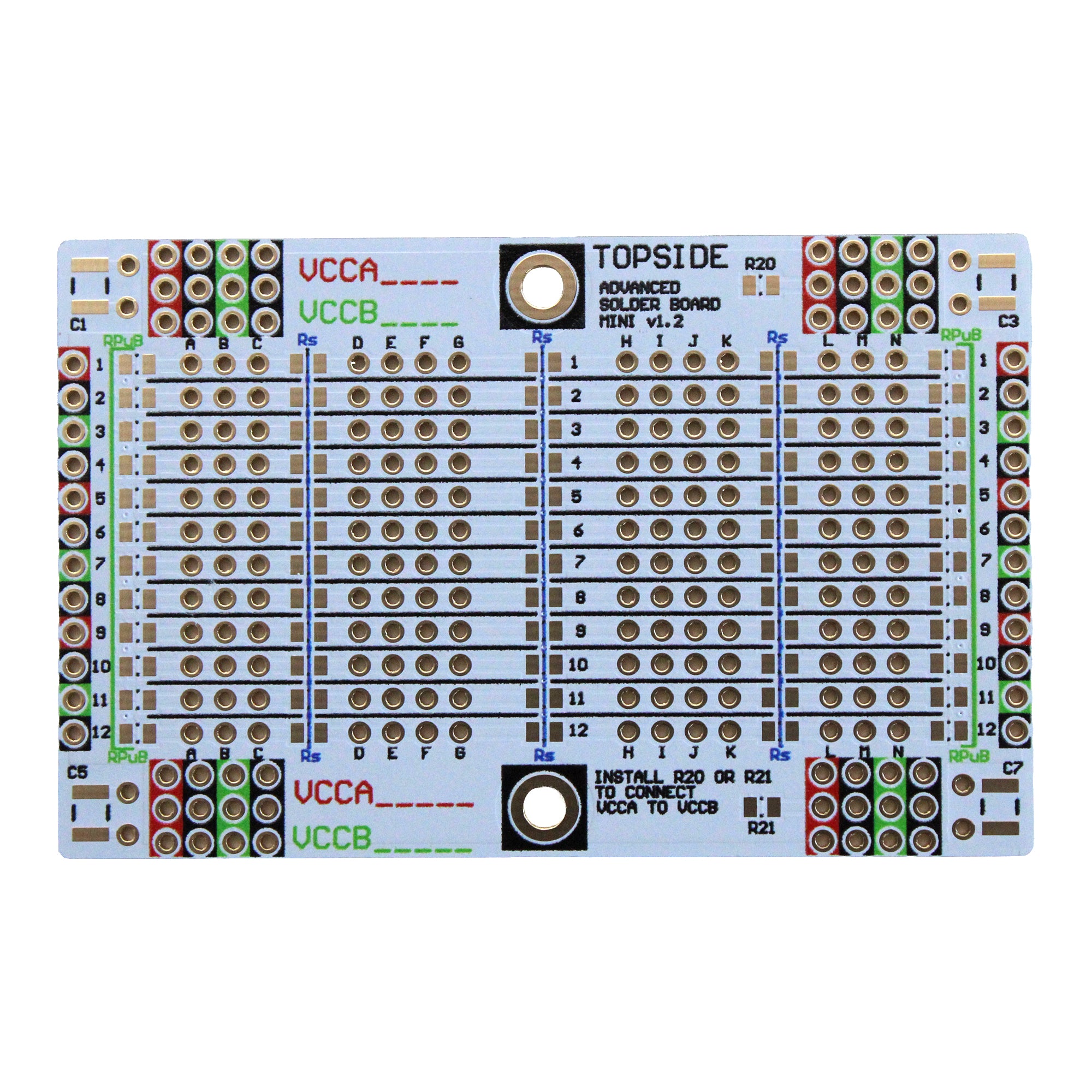 Advanced Solderable Breadboard, 12 Rows, Hybrid Perfboard Includes Integrated 0805/0603 SMD  Pullup/Pulldown/Series Passive Pads - 4 Layer Protoboard with Ground and Power Planes , Size: Mini, 4 Pieces