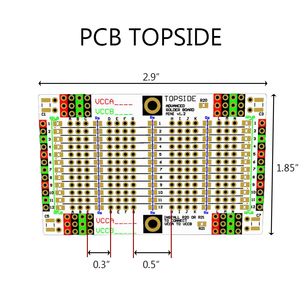 Advanced Solderable Breadboard, 12 Rows, Hybrid Perfboard Includes Integrated 0805/0603 SMD  Pullup/Pulldown/Series Passive Pads - 4 Layer Protoboard with Ground and Power Planes , Size: Mini, 4 Pieces