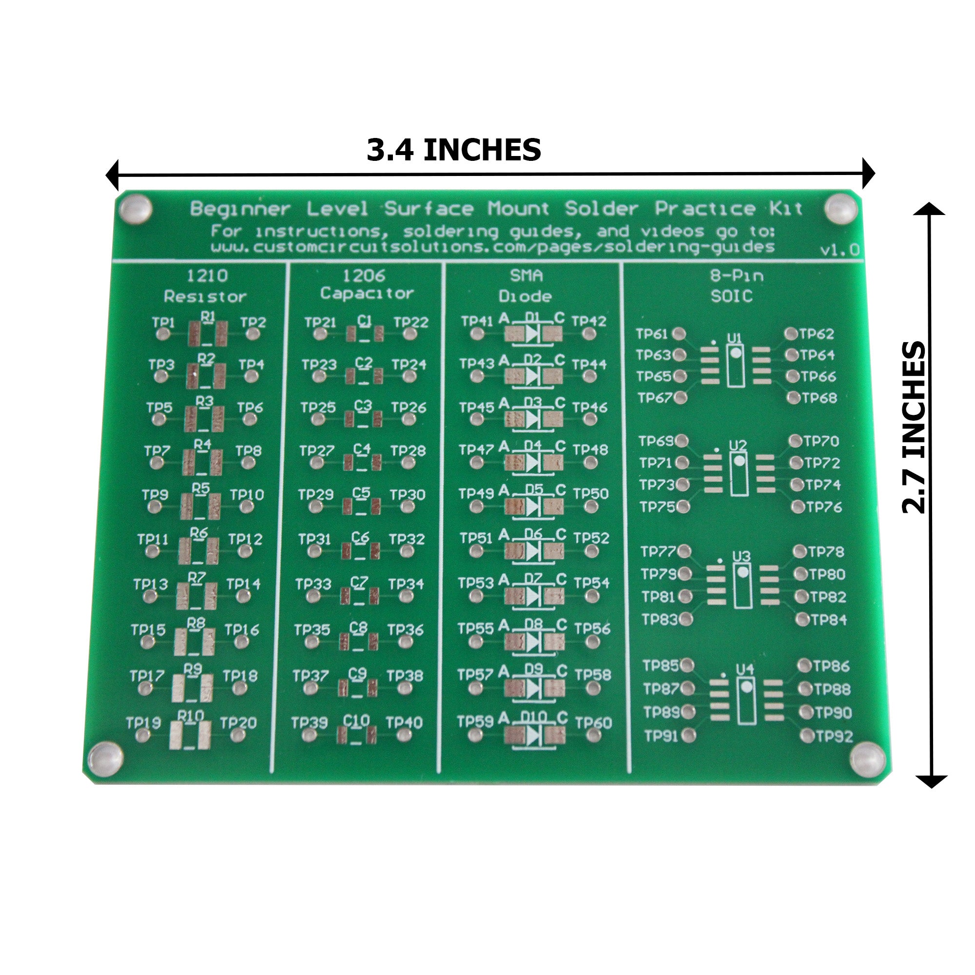 Beginner Level SMD Soldering Practice Kit - Includes Solder Practice Board, PCB Components, and Guided Surface Mount Soldering Instructions