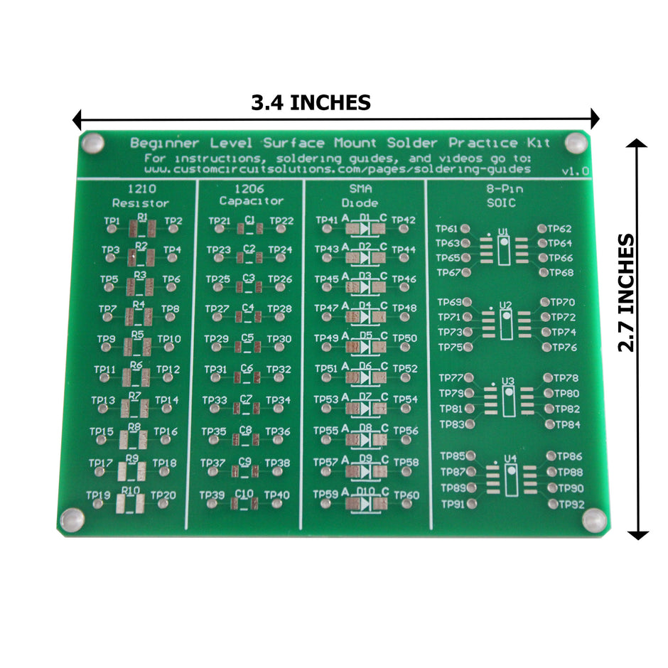 Beginner Level SMD Soldering Practice Kit - Includes Solder Practice Board, PCB Components, and Guided Surface Mount Soldering Instructions