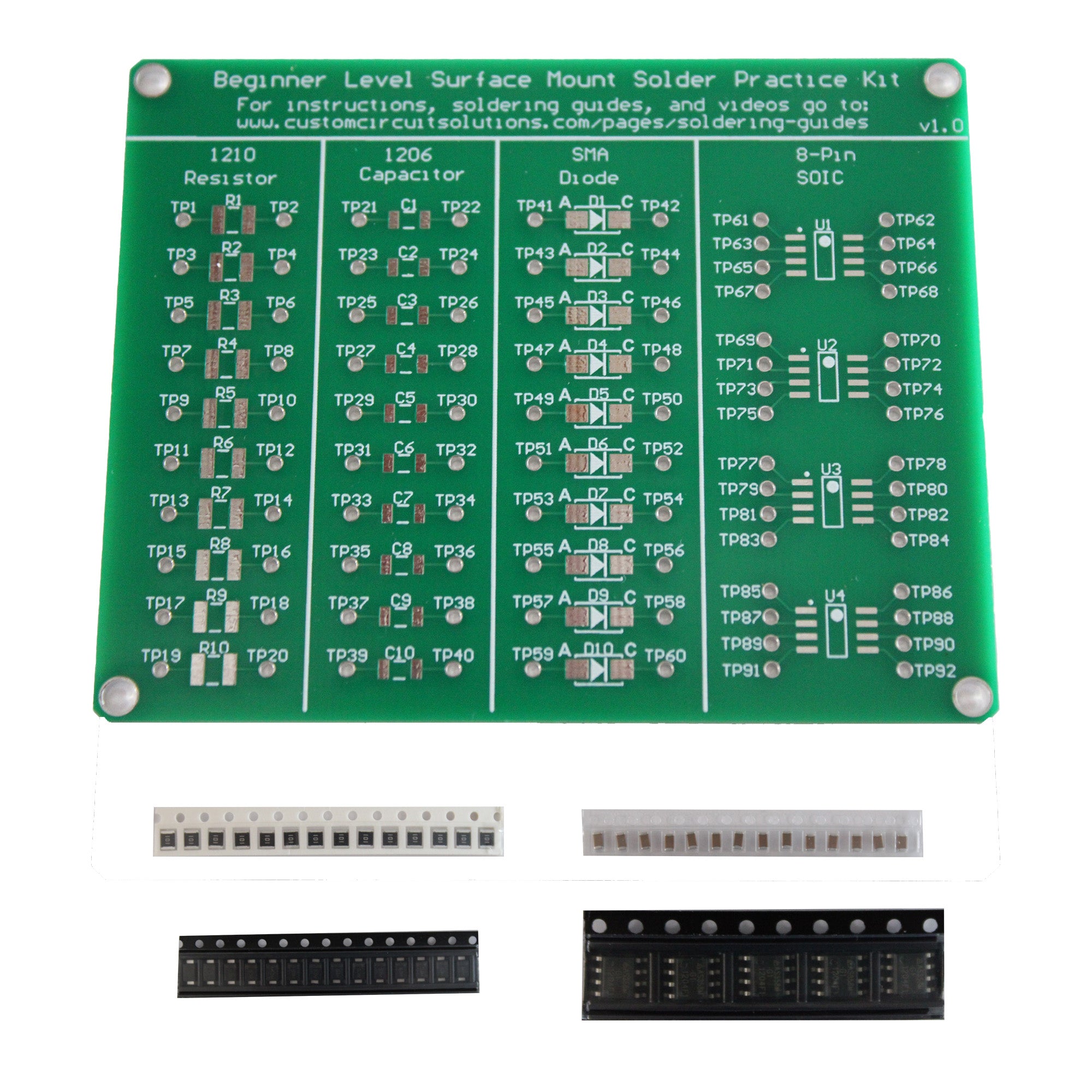 Beginner Level SMD Soldering Practice Kit - Includes Solder Practice Board, PCB Components, and Guided Surface Mount Soldering Instructions