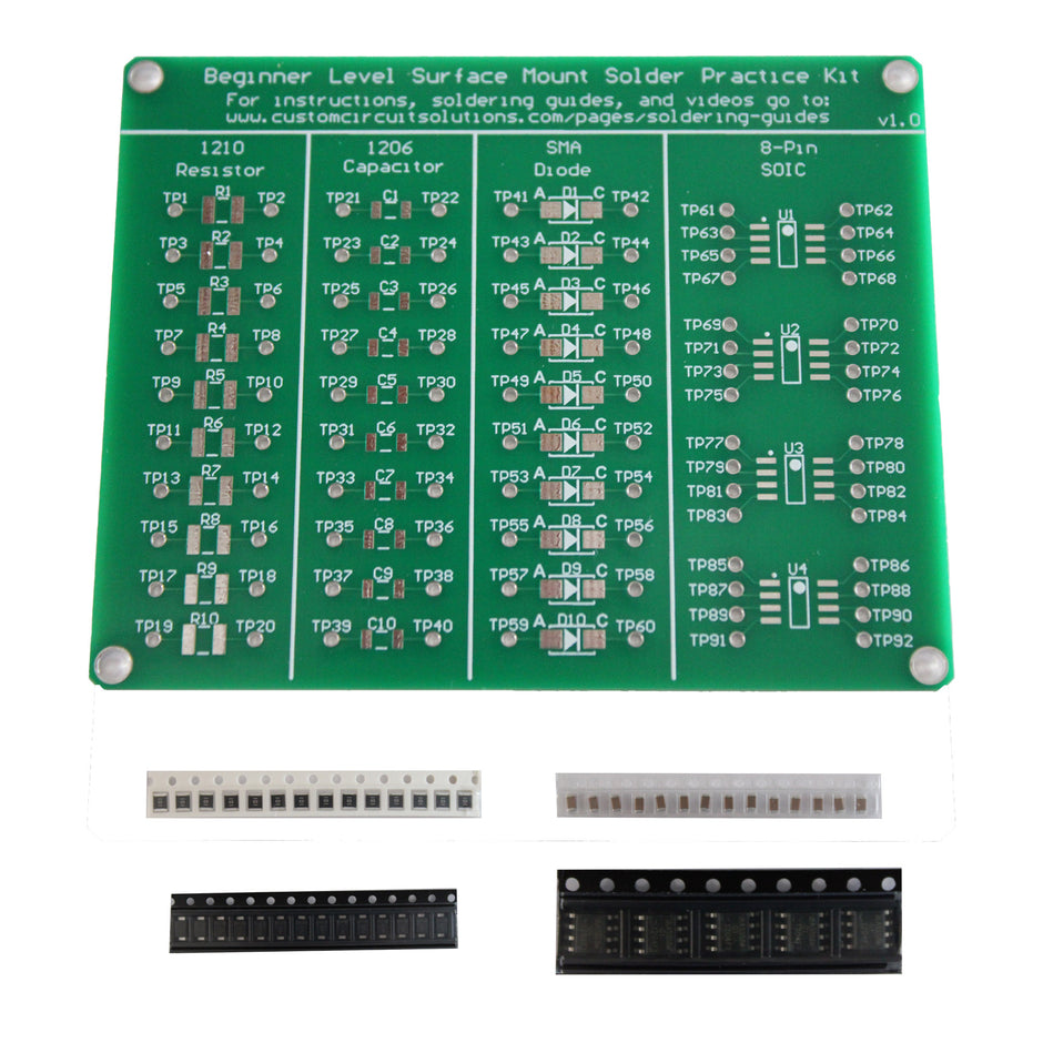 Beginner Level SMD Soldering Practice Kit - Includes Solder Practice Board, PCB Components, and Guided Surface Mount Soldering Instructions