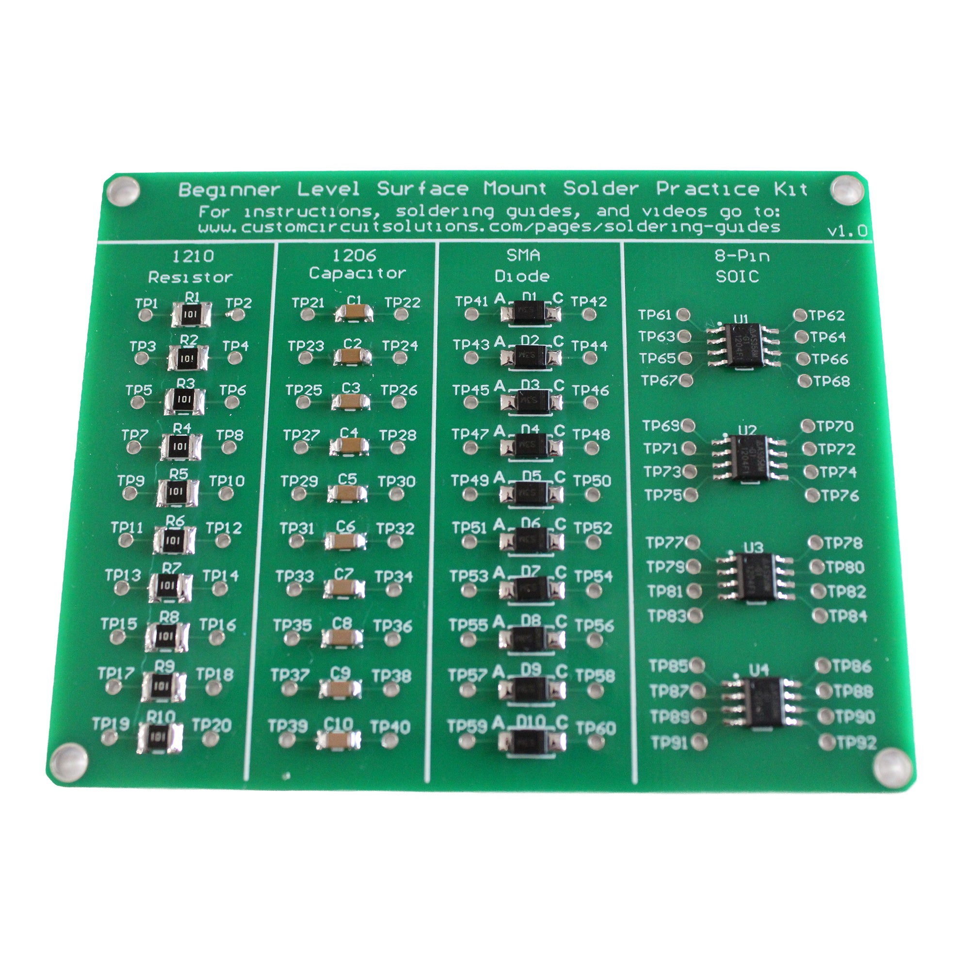 Beginner Level SMD Soldering Practice Kit - Includes Solder Practice Board, PCB Components, and Guided Surface Mount Soldering Instructions