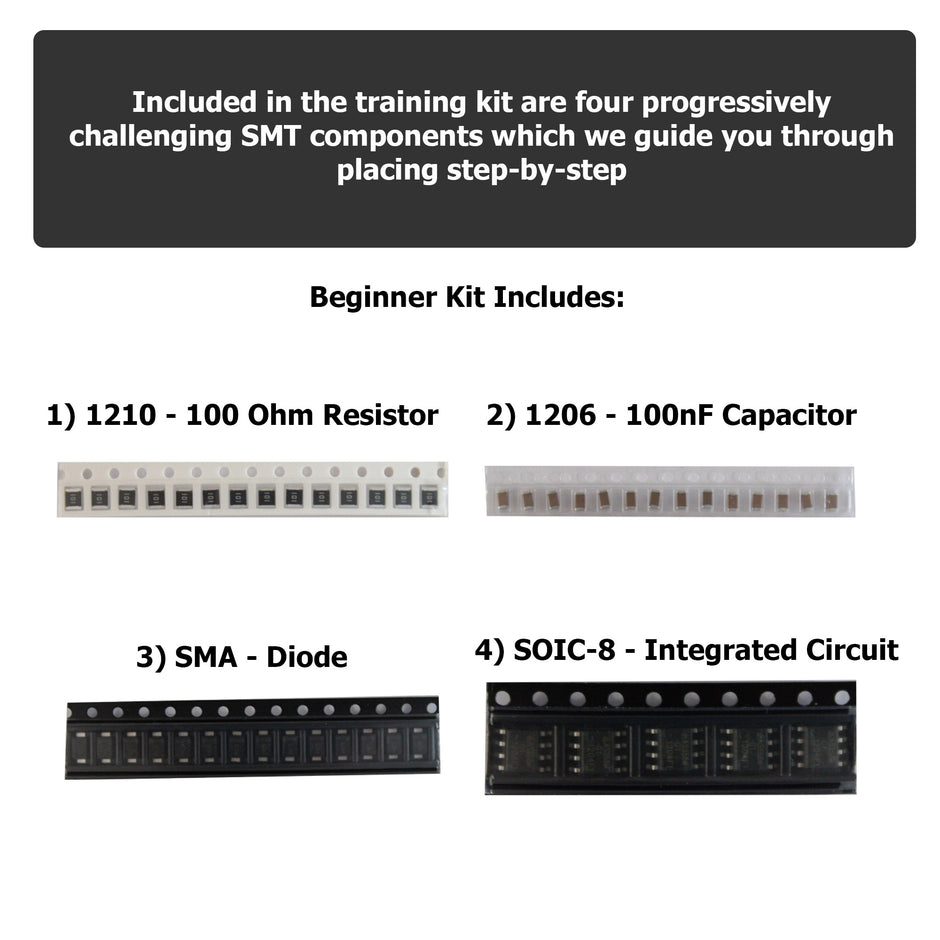 Beginner Level SMD Soldering Practice Kit - Includes Solder Practice Board, PCB Components, and Guided Surface Mount Soldering Instructions