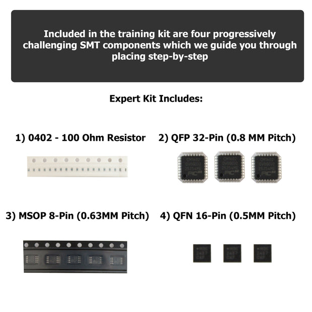 Expert Level SMD Soldering Practice Kit - Includes Solder Practice Board, PCB Components, and Guided Surface Mount Soldering Instructions