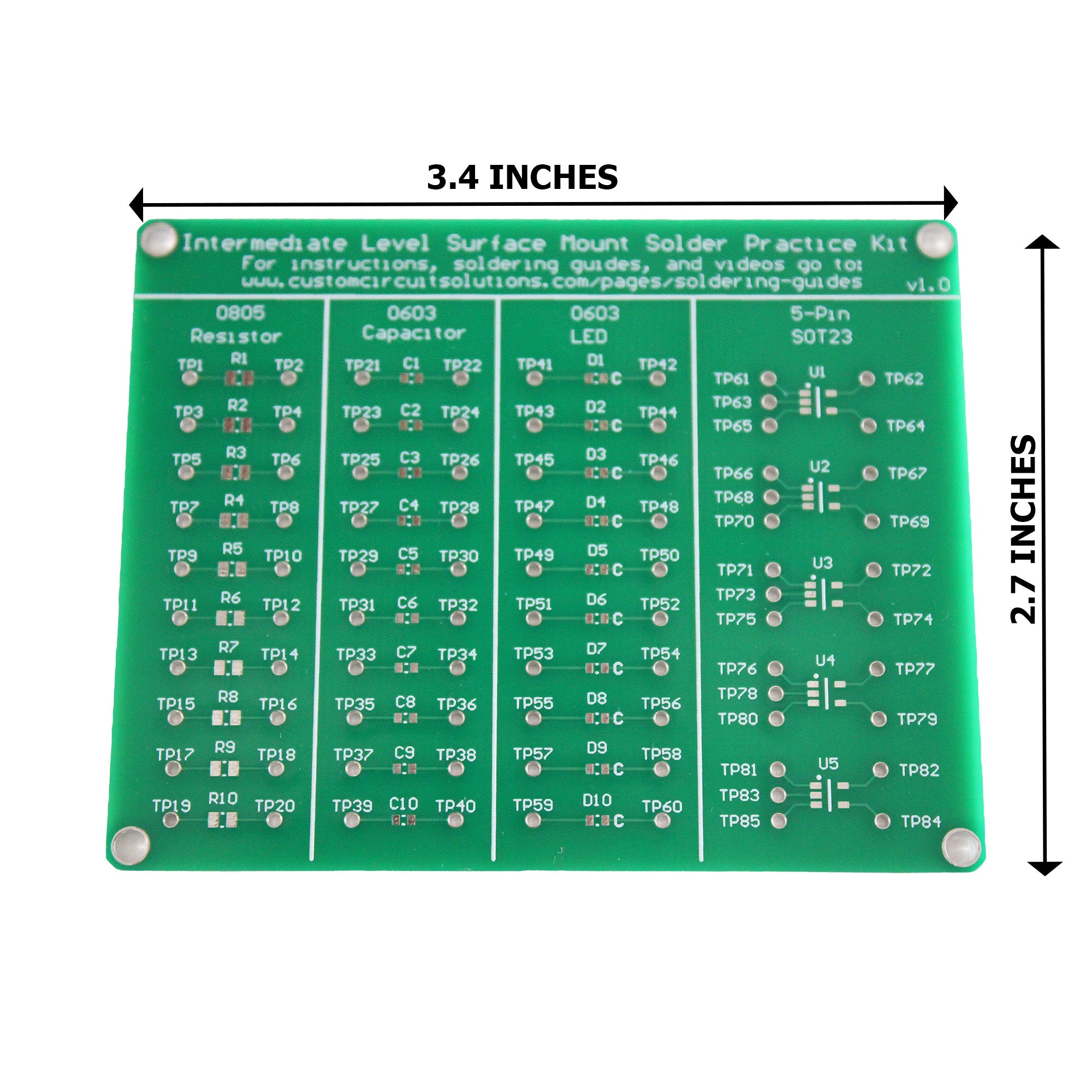 Intermediate Level SMD Soldering Practice Kit - Includes Solder Practice Board, PCB Components, and Guided Surface Mount Soldering Instructions