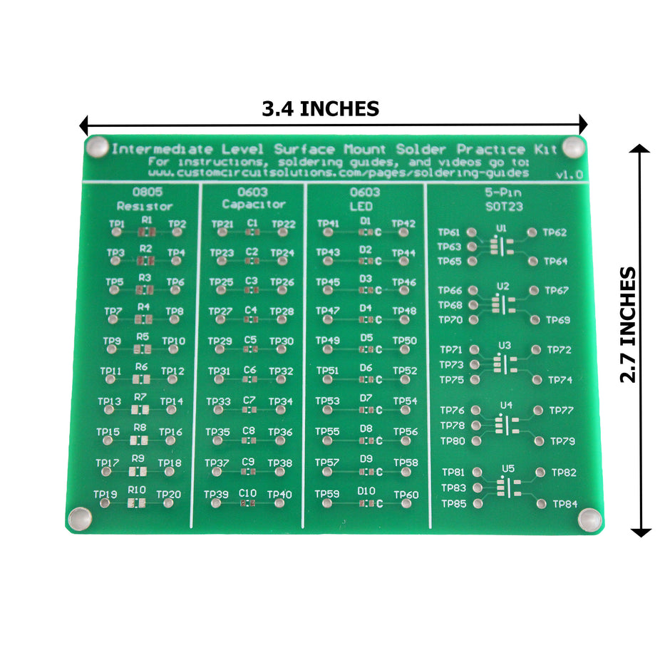 Intermediate Level SMD Soldering Practice Kit - Includes Solder Practice Board, PCB Components, and Guided Surface Mount Soldering Instructions