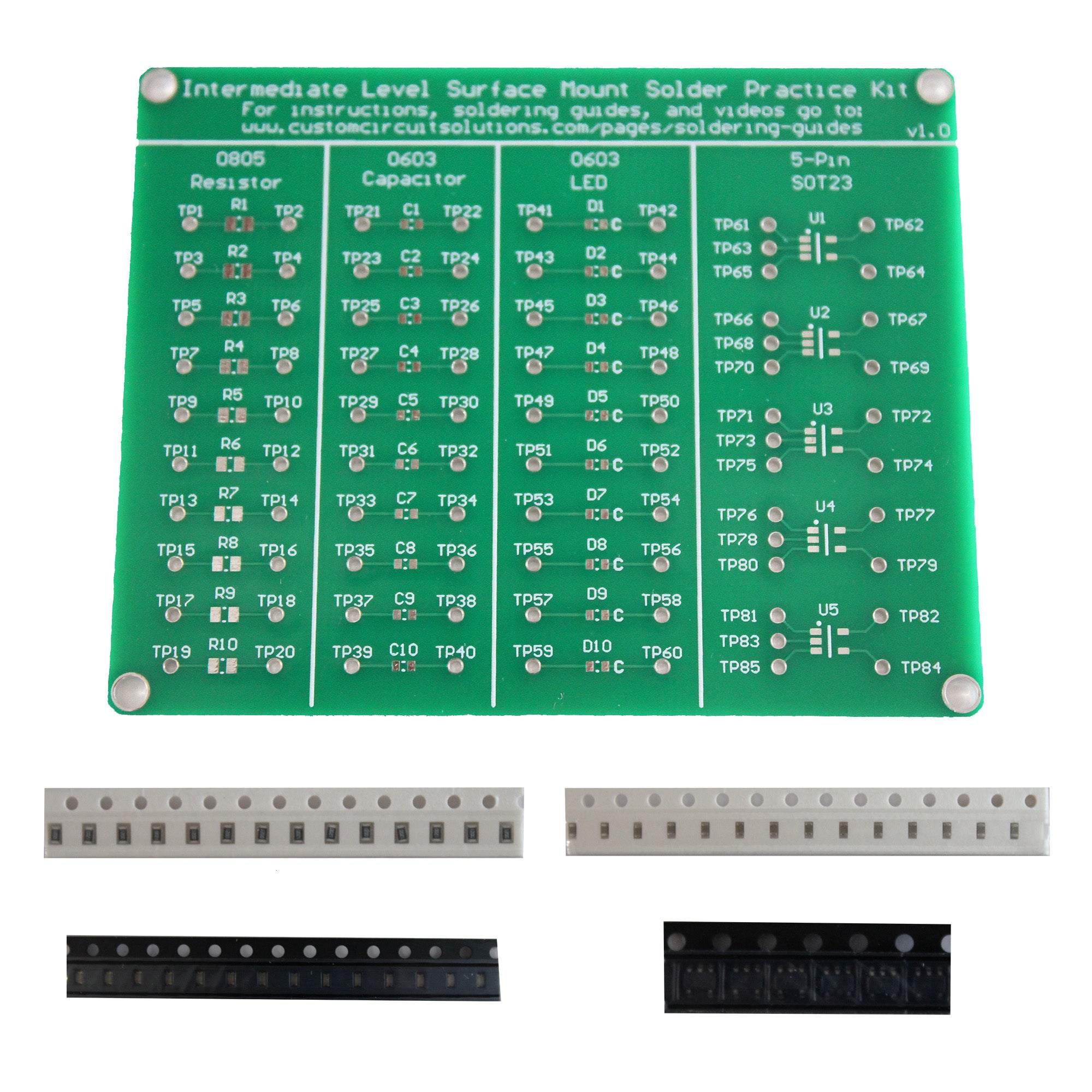 Intermediate Level SMD Soldering Practice Kit - Includes Solder Practice Board, PCB Components, and Guided Surface Mount Soldering Instructions