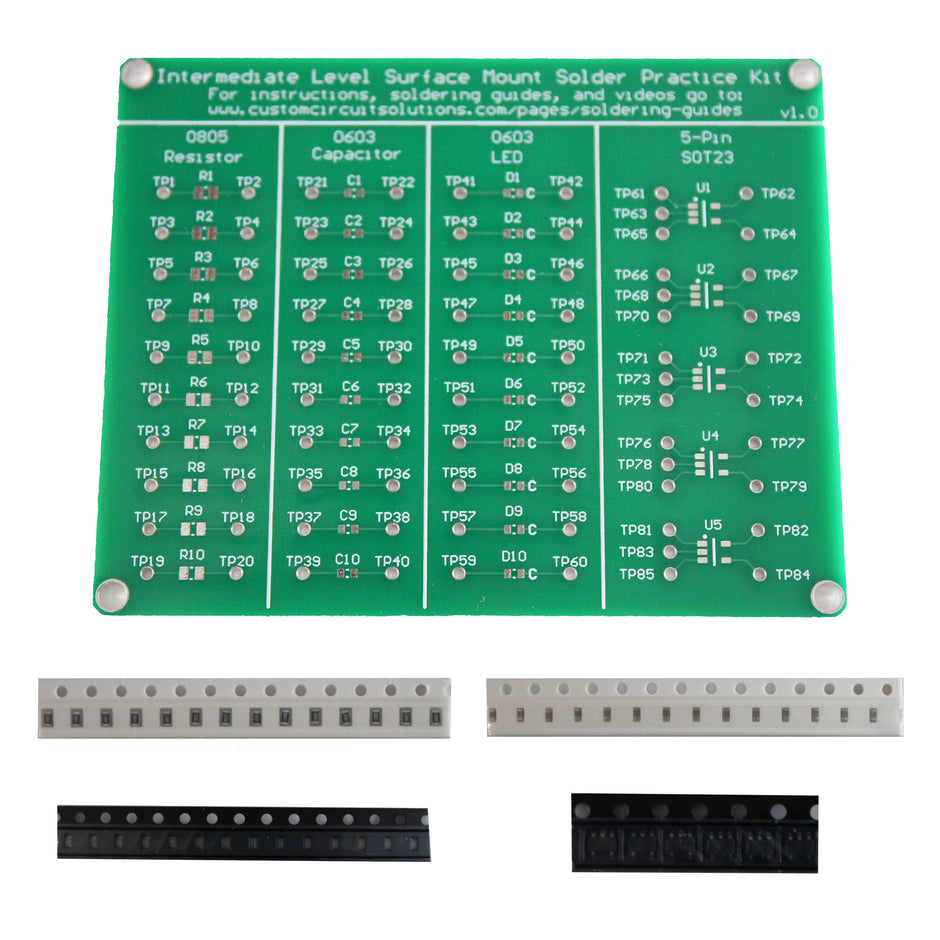 Intermediate Level SMD Soldering Practice Kit - Includes Solder Practice Board, PCB Components, and Guided Surface Mount Soldering Instructions