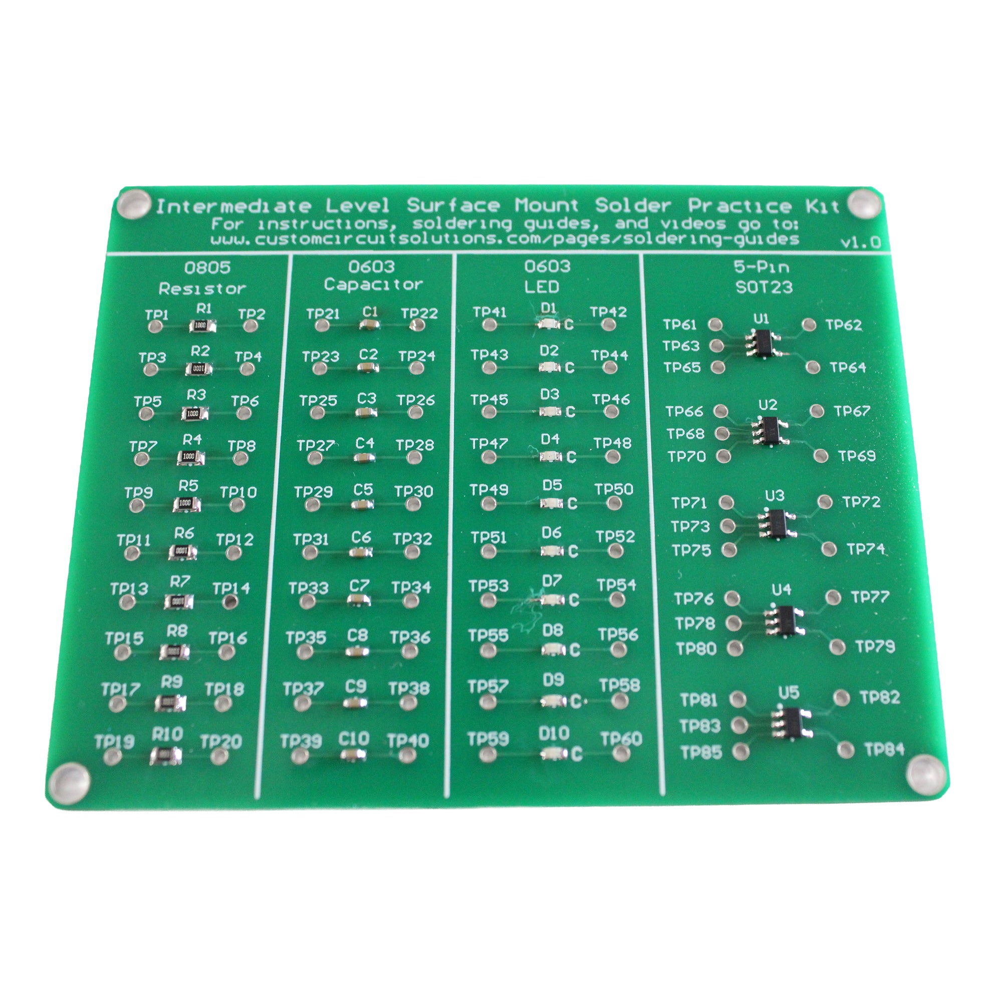 Intermediate Level SMD Soldering Practice Kit - Includes Solder Practice Board, PCB Components, and Guided Surface Mount Soldering Instructions