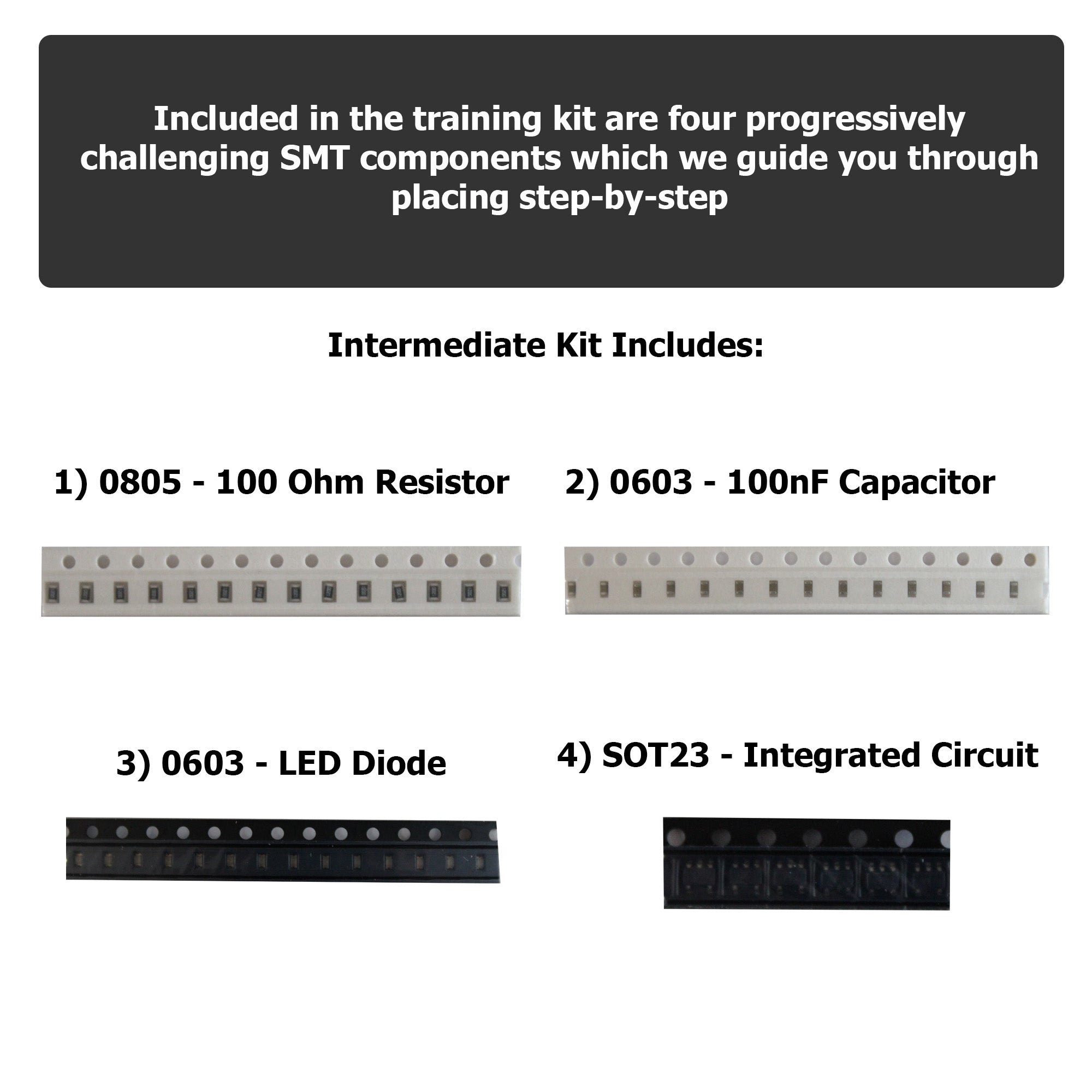 Intermediate Level SMD Soldering Practice Kit - Includes Solder Practice Board, PCB Components, and Guided Surface Mount Soldering Instructions