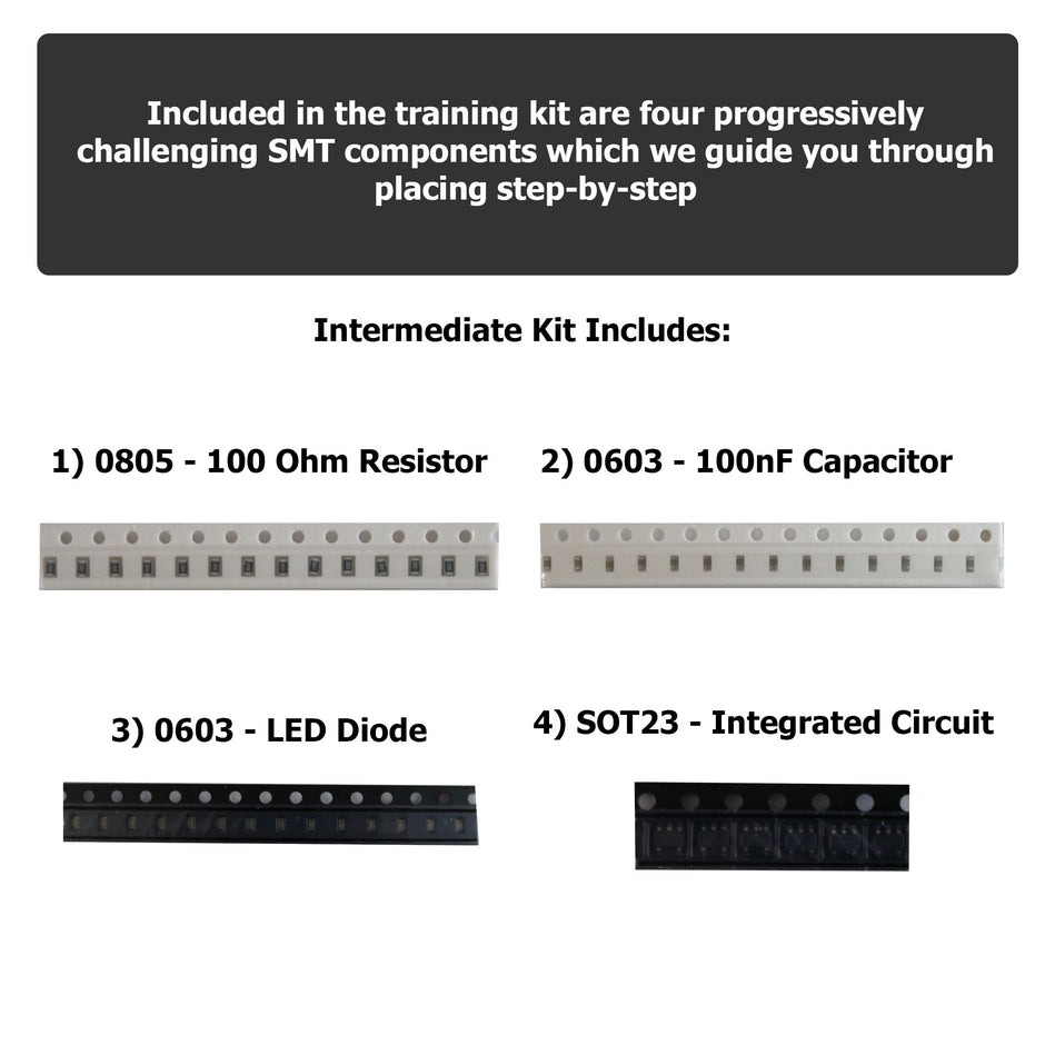 Intermediate Level SMD Soldering Practice Kit - Includes Solder Practice Board, PCB Components, and Guided Surface Mount Soldering Instructions