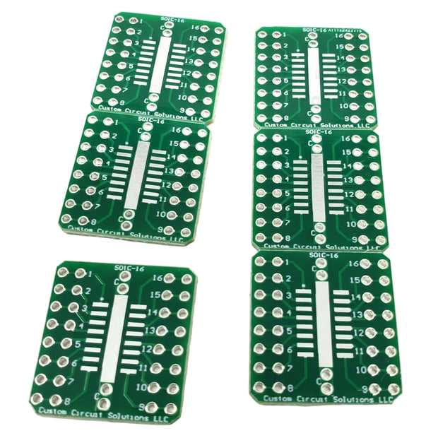 SOIC-16 To 16-Pin DIP Solder Adapter Boards with Integrated SMT Pads (6 Pieces)