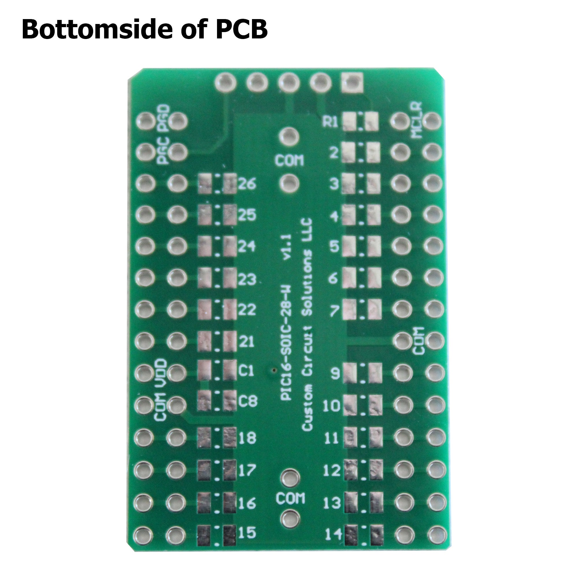 Microcontroller Solder Adapter Compatible with Most PIC16 & PIC18 SOIC-28 Devices, Includes Holes for PicKit Programming Header Pins and Required Capacitors Pads - (Board Only, PCB Parts Not Included)
