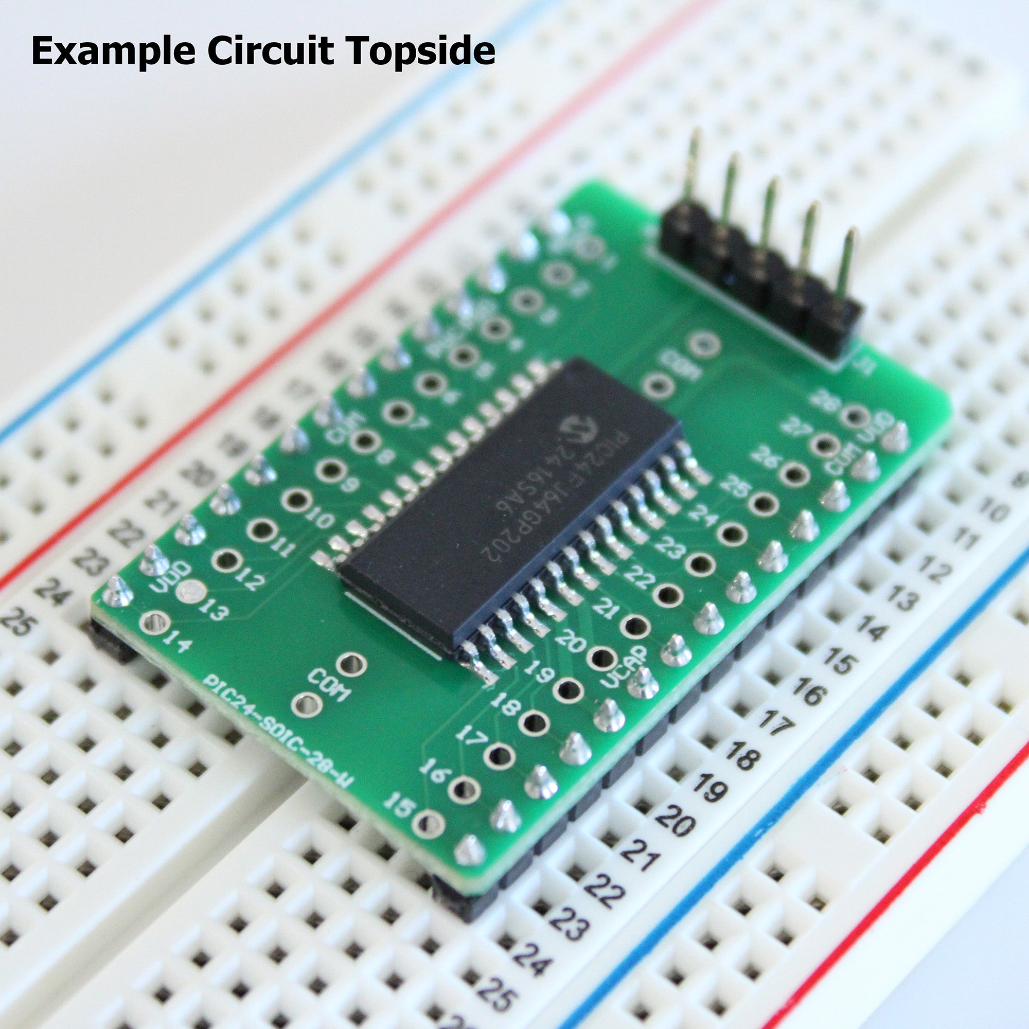Microcontroller Solder Adapter Compatible with Most PIC16 & PIC18 SOIC-28 Devices, Includes Holes for PicKit Programming Header Pins and Required Capacitors Pads - (Board Only, PCB Parts Not Included)
