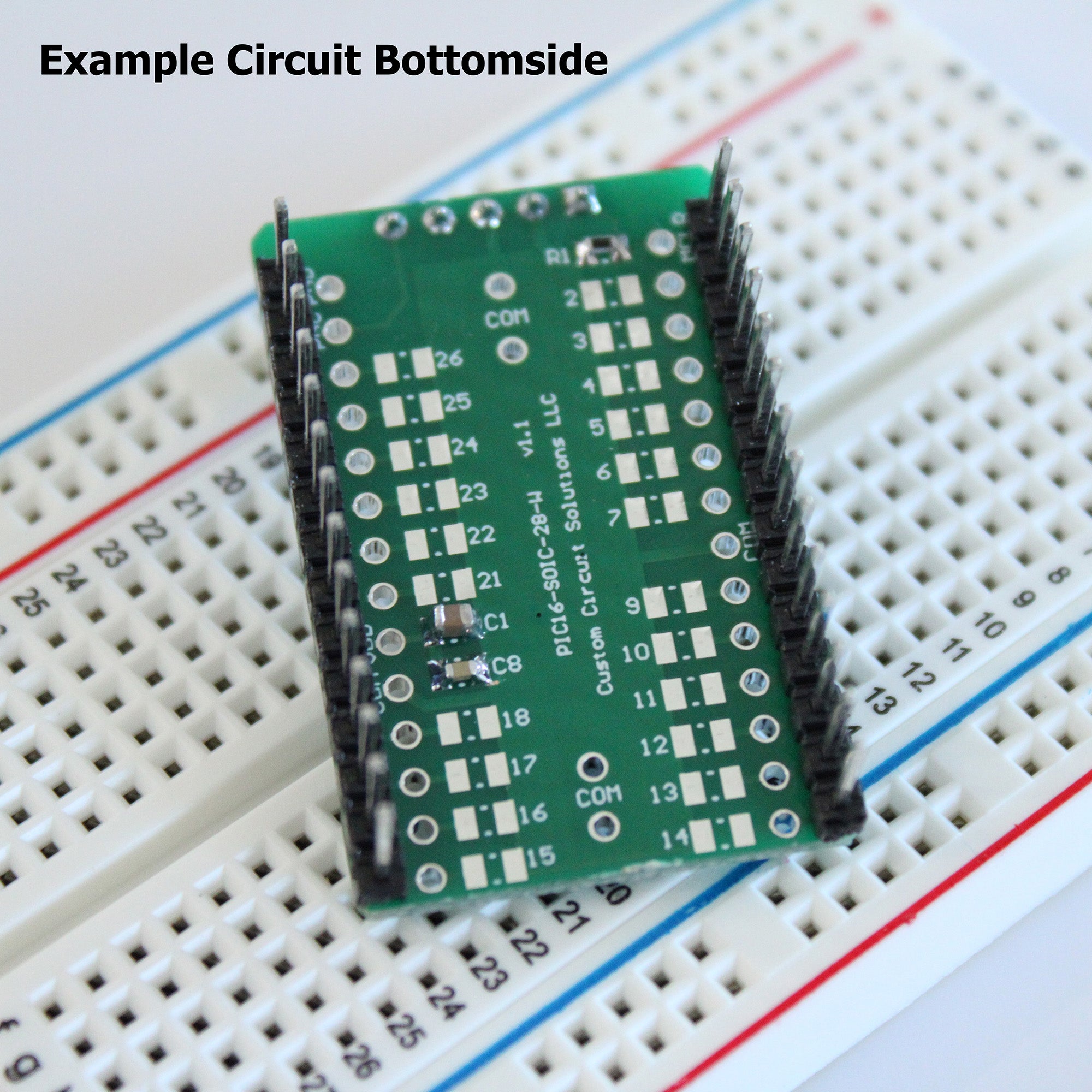 Microcontroller Solder Adapter Compatible with Most PIC16 & PIC18 SOIC-28 Devices, Includes Holes for PicKit Programming Header Pins and Required Capacitors Pads - (Board Only, PCB Parts Not Included)