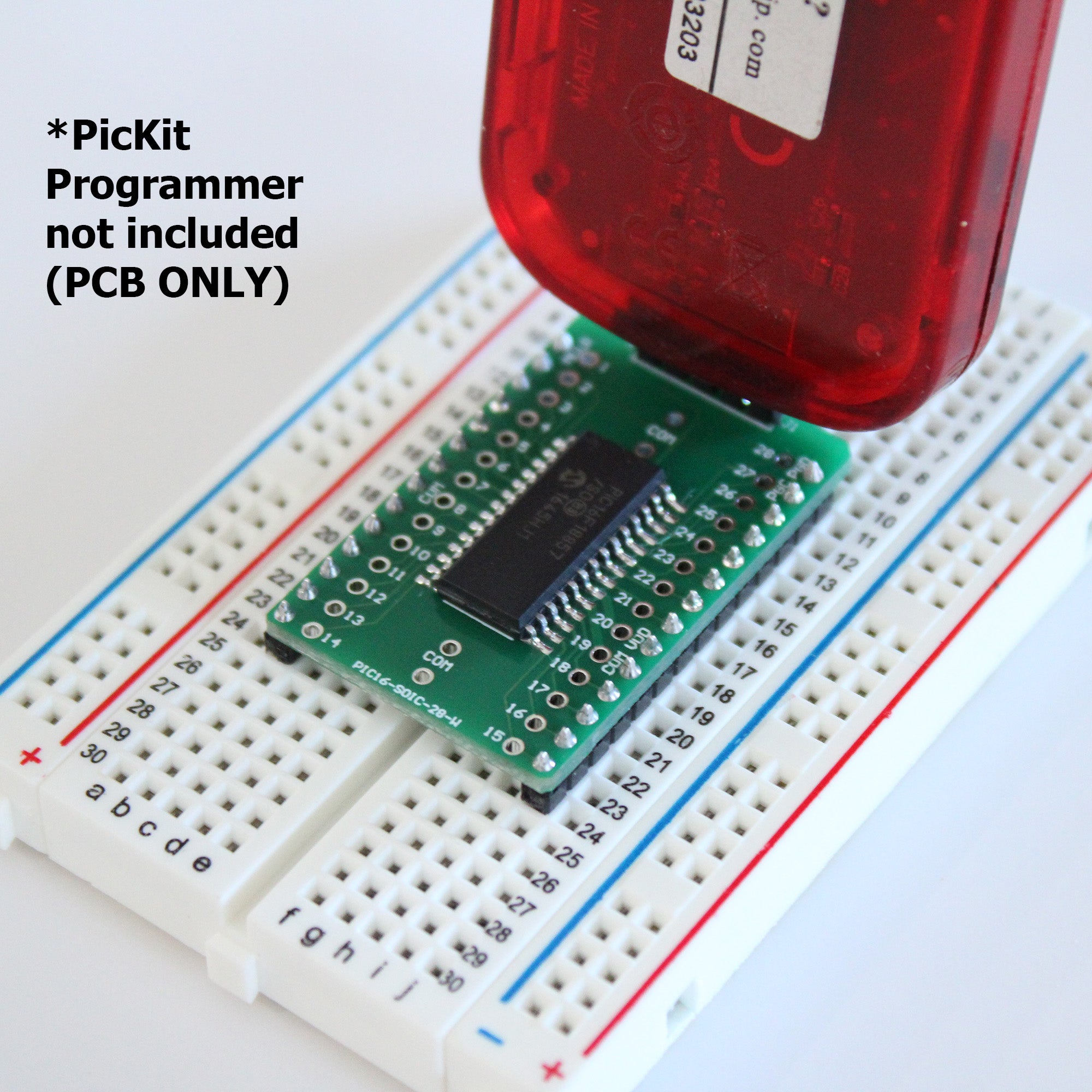 Microcontroller Solder Adapter Compatible with Most PIC16 & PIC18 SOIC-28 Devices, Includes Holes for PicKit Programming Header Pins and Required Capacitors Pads - (Board Only, PCB Parts Not Included)