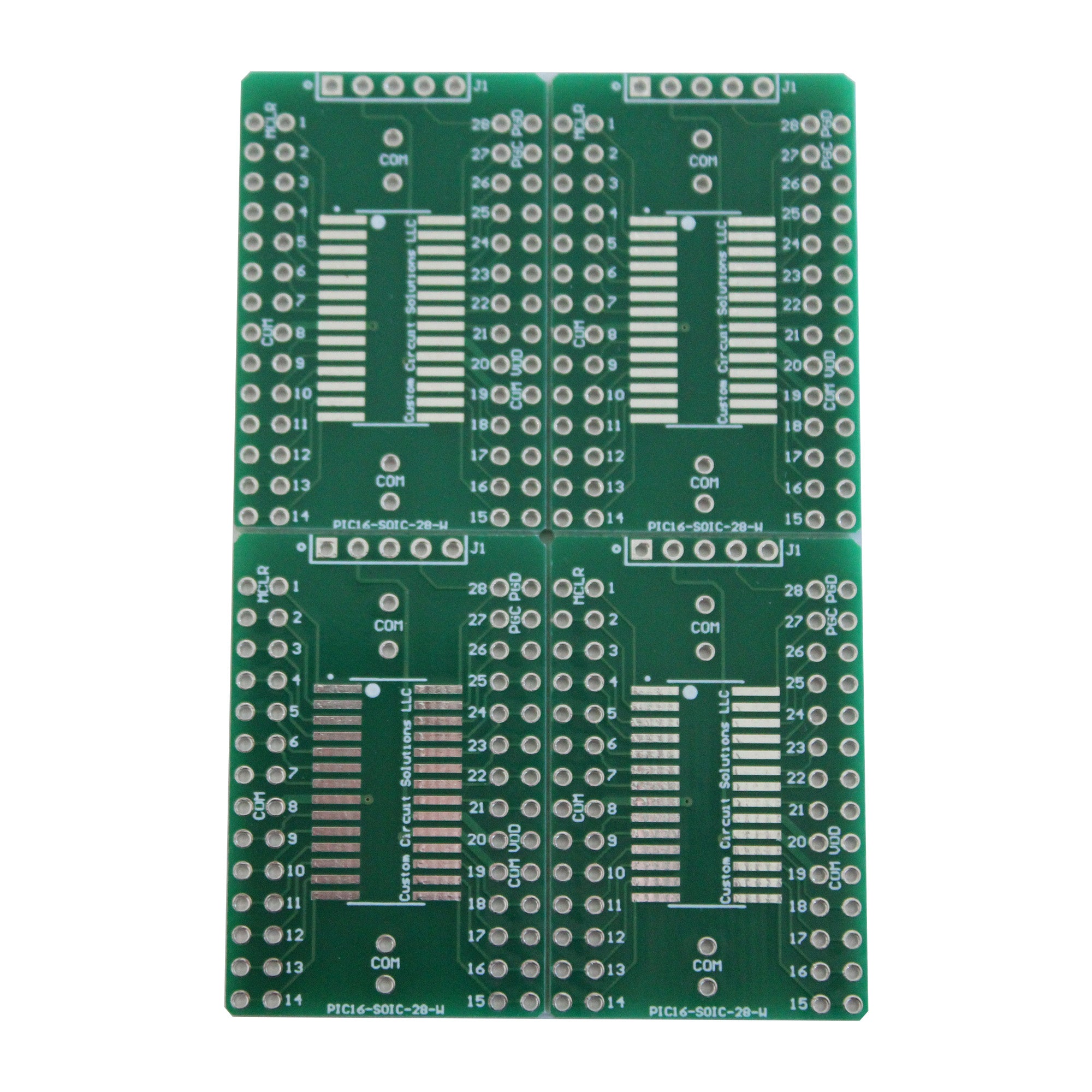 Microcontroller Solder Adapter Compatible with Most PIC16 & PIC18 SOIC-28 Devices, Includes Holes for PicKit Programming Header Pins and Required Capacitors Pads - (Board Only, PCB Parts Not Included)