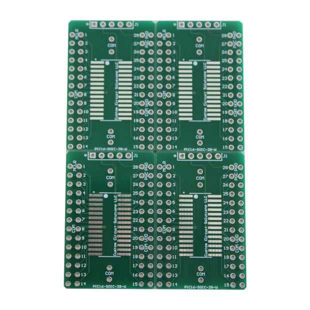 Microcontroller Solder Adapter Compatible with Most PIC16 & PIC18 SOIC-28 Devices, Includes Holes for PicKit Programming Header Pins and Required Capacitors Pads - (Board Only, PCB Parts Not Included)
