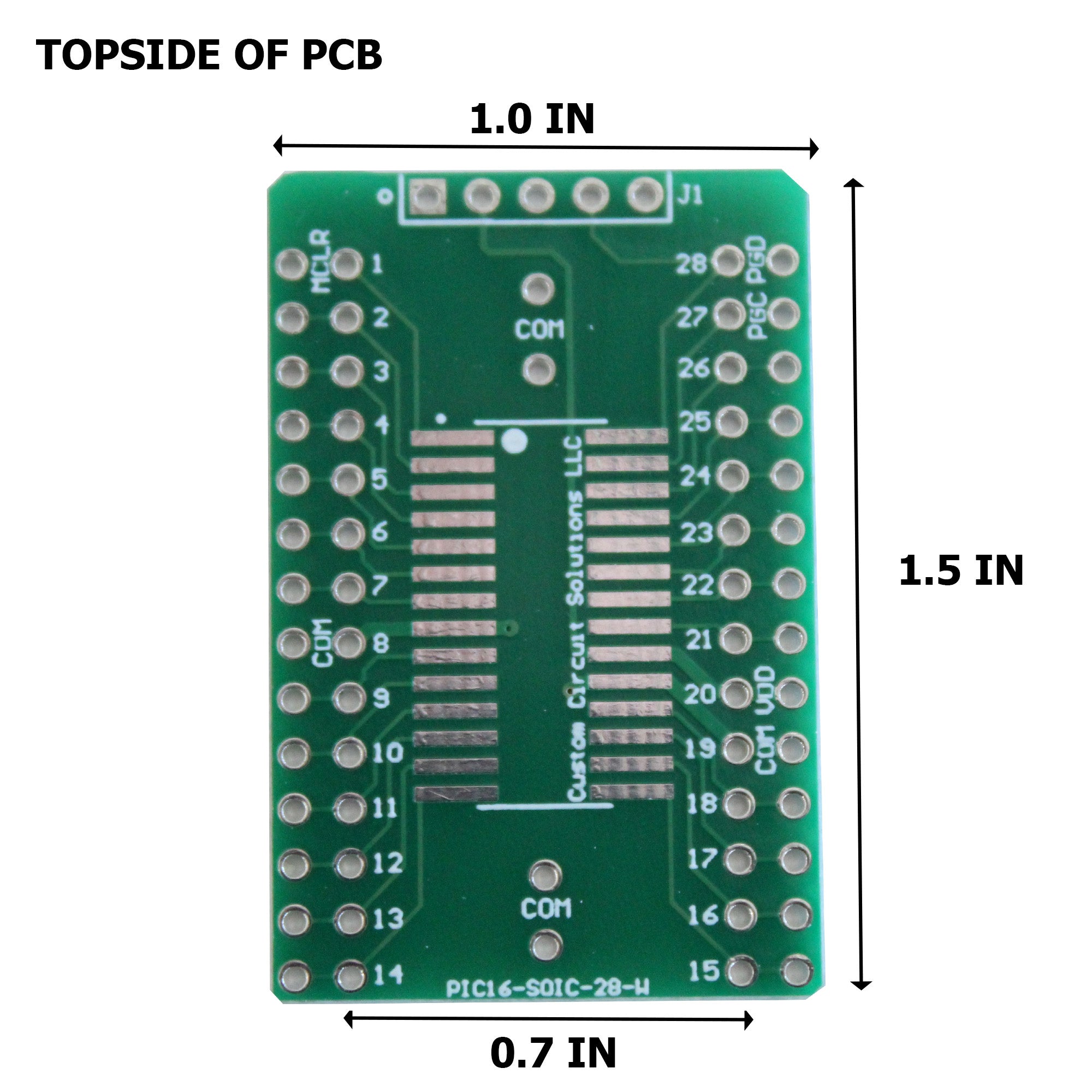 Microcontroller Solder Adapter Compatible with Most PIC16 & PIC18 SOIC-28 Devices, Includes Holes for PicKit Programming Header Pins and Required Capacitors Pads - (Board Only, PCB Parts Not Included)