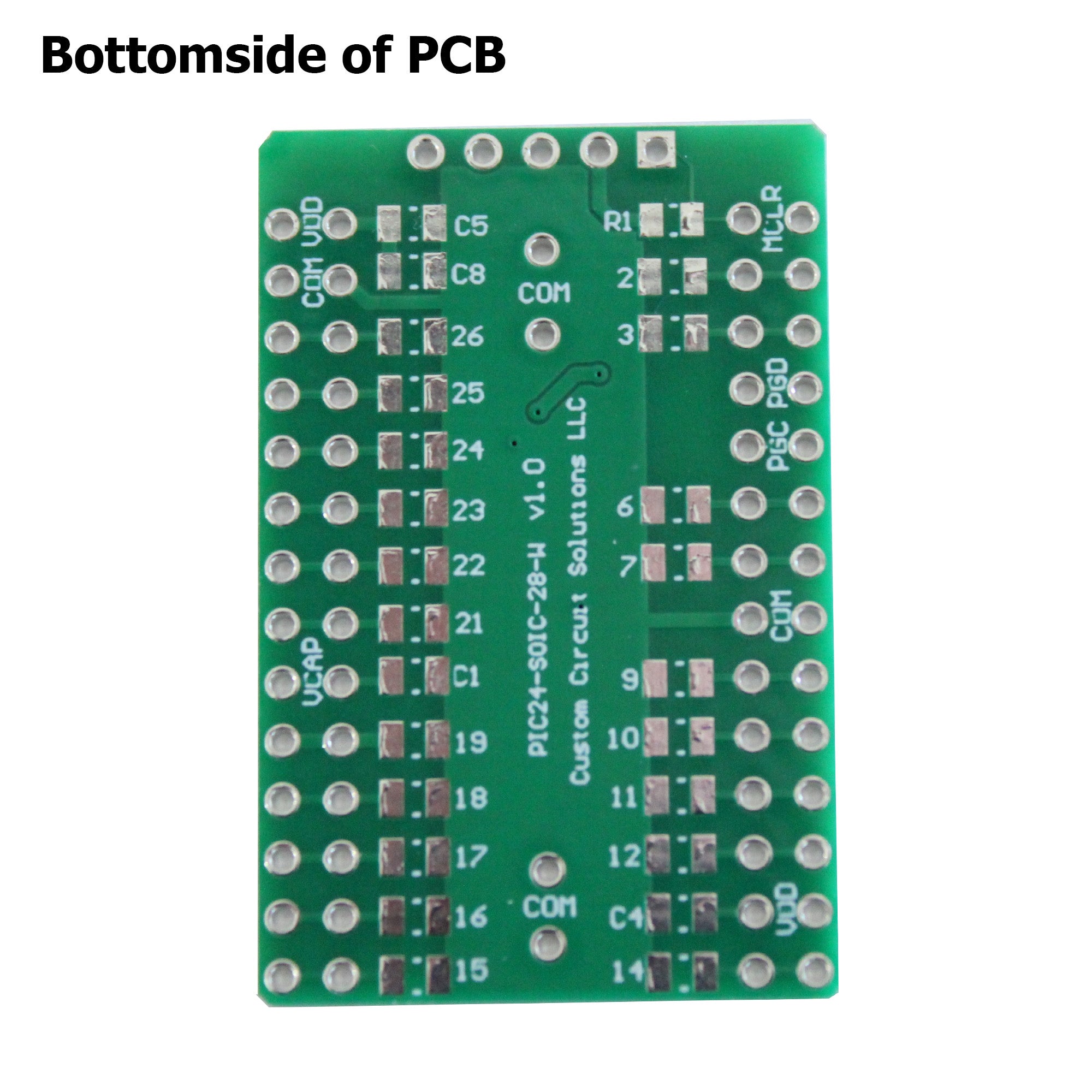 Microcontroller Solder Adapter Compatible with Most PIC24 & PIC32 SOIC-28 Devices, Includes Holes for PicKit Programming Header Pins and Required Capacitors Pads - (Board Only, PCB Parts Not Included)