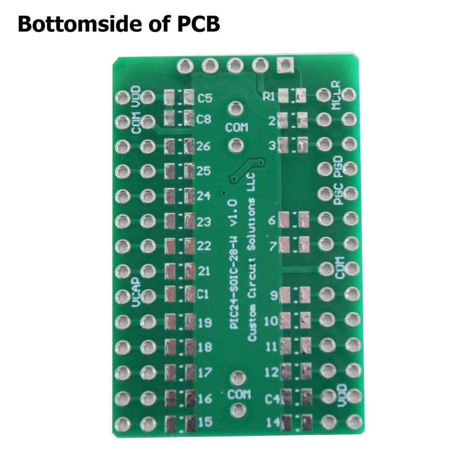 Microcontroller Solder Adapter Compatible with Most PIC24 & PIC32 SOIC-28 Devices, Includes Holes for PicKit Programming Header Pins and Required Capacitors Pads - (Board Only, PCB Parts Not Included)