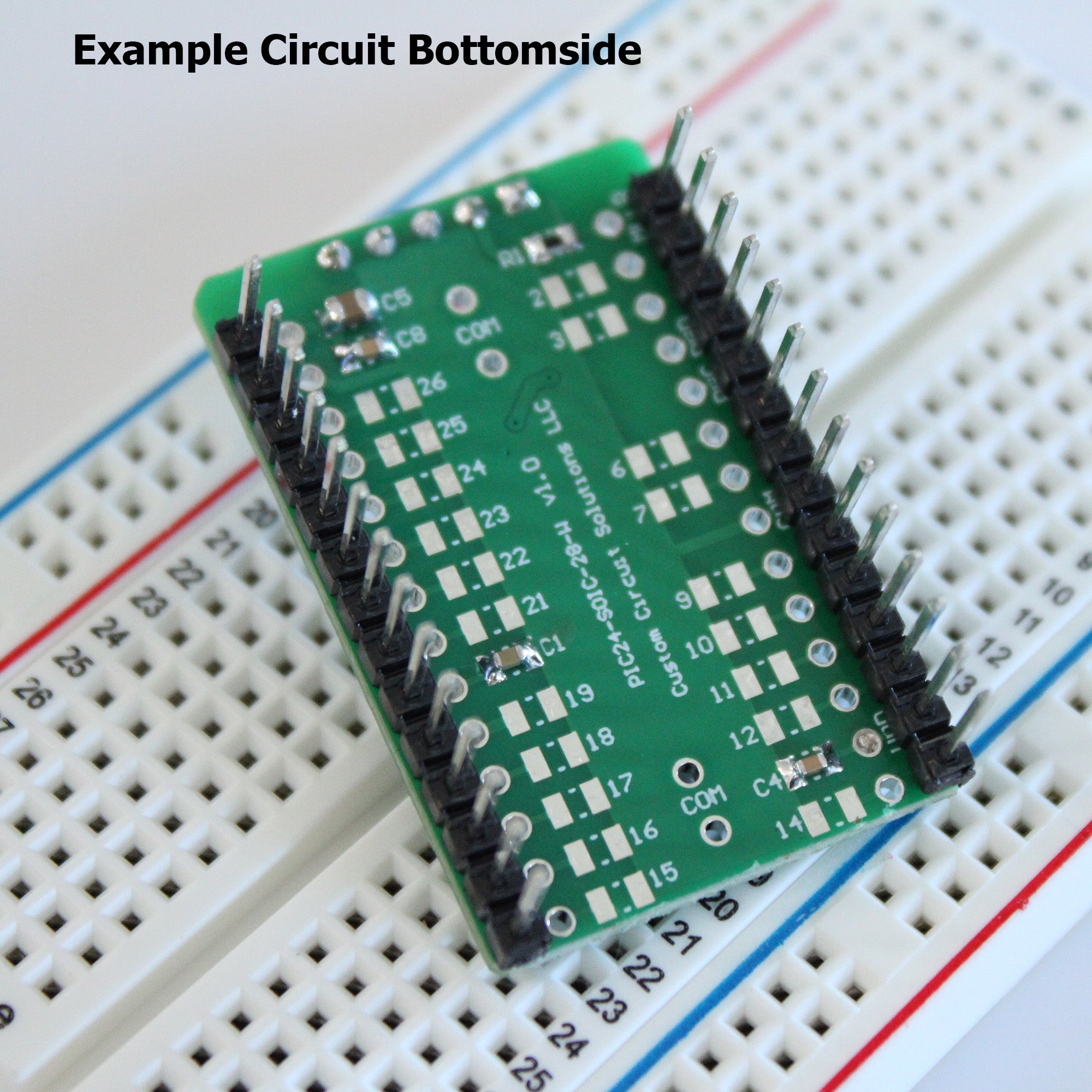 Microcontroller Solder Adapter Compatible with Most PIC24 & PIC32 SOIC-28 Devices, Includes Holes for PicKit Programming Header Pins and Required Capacitors Pads - (Board Only, PCB Parts Not Included)