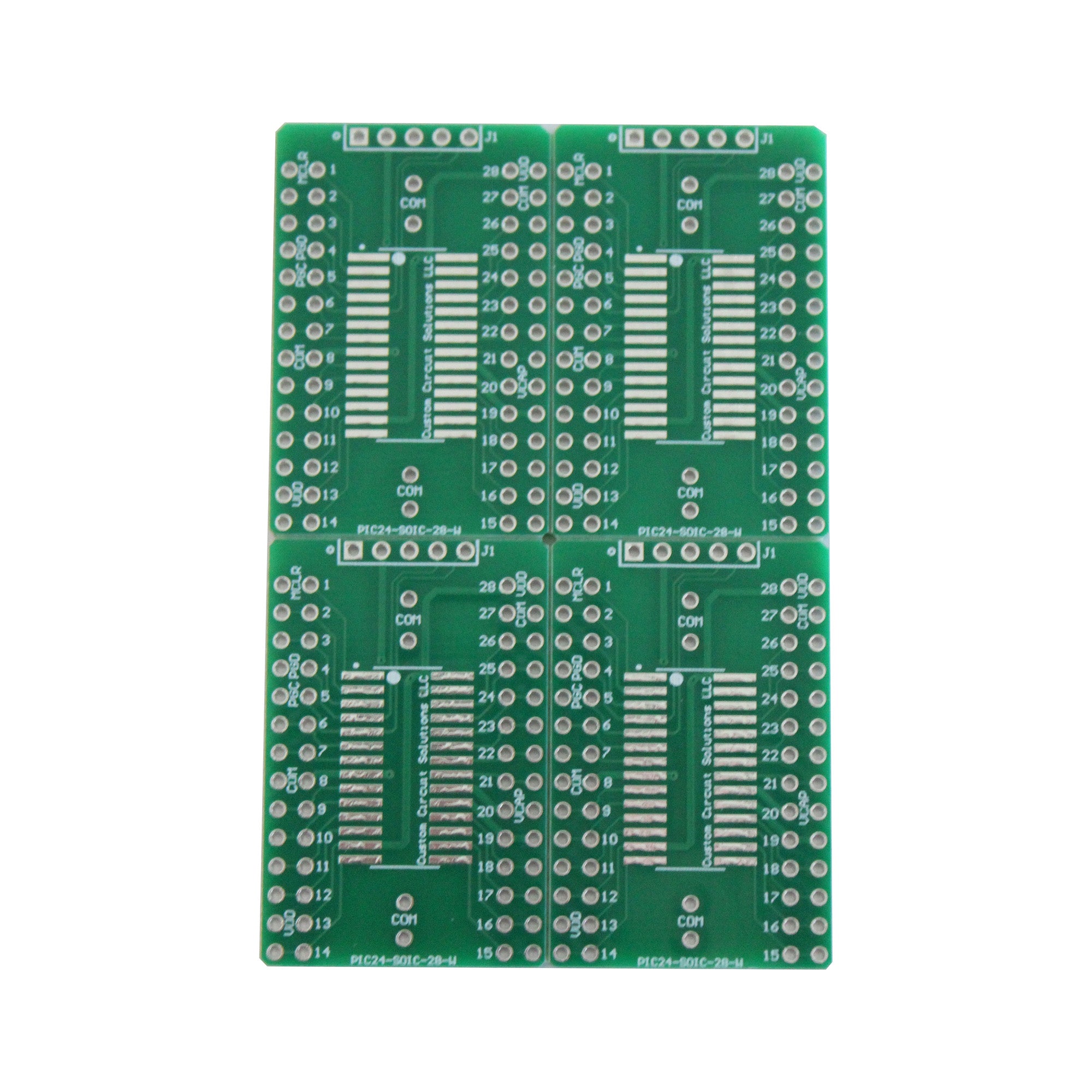 Microcontroller Solder Adapter Compatible with Most PIC24 & PIC32 SOIC-28 Devices, Includes Holes for PicKit Programming Header Pins and Required Capacitors Pads - (Board Only, PCB Parts Not Included)