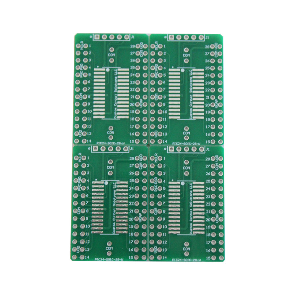 Microcontroller Solder Adapter Compatible with Most PIC24 & PIC32 SOIC-28 Devices, Includes Holes for PicKit Programming Header Pins and Required Capacitors Pads - (Board Only, PCB Parts Not Included)