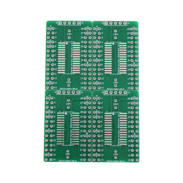 Microcontroller Solder Adapter Compatible with Most PIC24 & PIC32 SOIC-28 Devices, Includes Holes for PicKit Programming Header Pins and Required Capacitors Pads - (Board Only, PCB Parts Not Included)