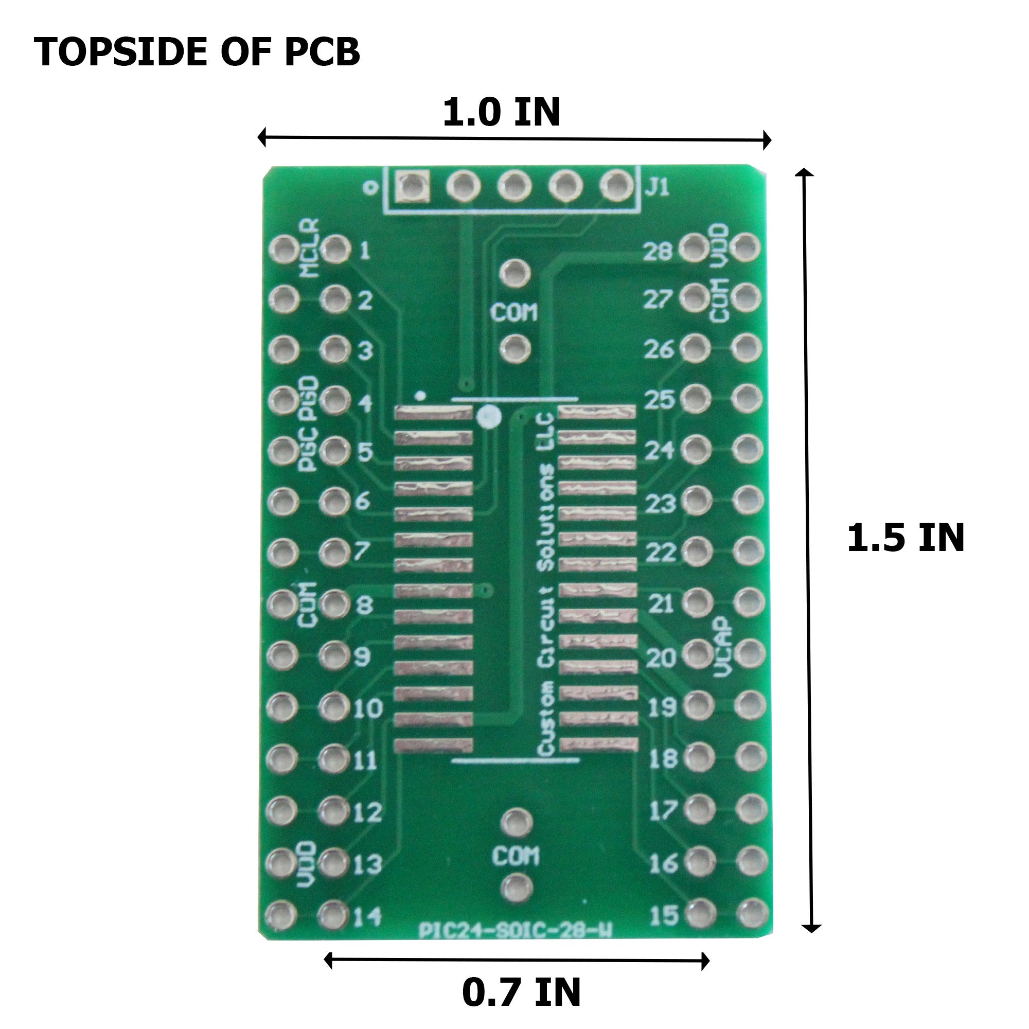 Microcontroller Solder Adapter Compatible with Most PIC24 & PIC32 SOIC-28 Devices, Includes Holes for PicKit Programming Header Pins and Required Capacitors Pads - (Board Only, PCB Parts Not Included)