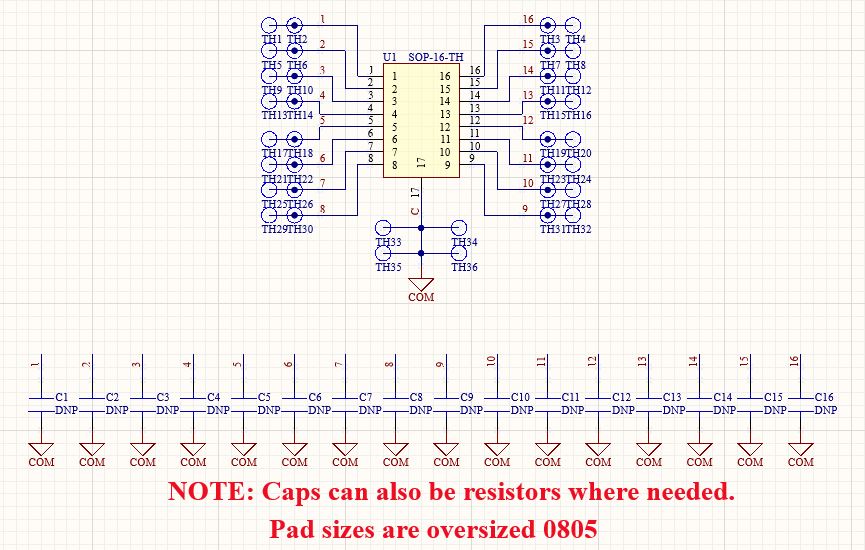 SOP-16 (0.65mm Pitch) to 16-Pin DIP Adapter Header with Integrated SMT Pads (6 Pieces)