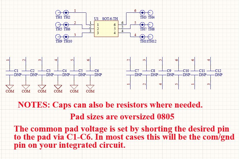 SOT-6 to 6-Pin DIP Adapter Header with Integrated SMT Pads (12 Pieces)