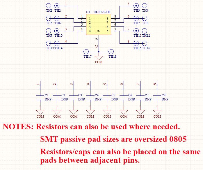 SOIC-8 To 8-Pin DIP Solder Adapter Boards with Integrated SMT Pads (10 Pieces)
